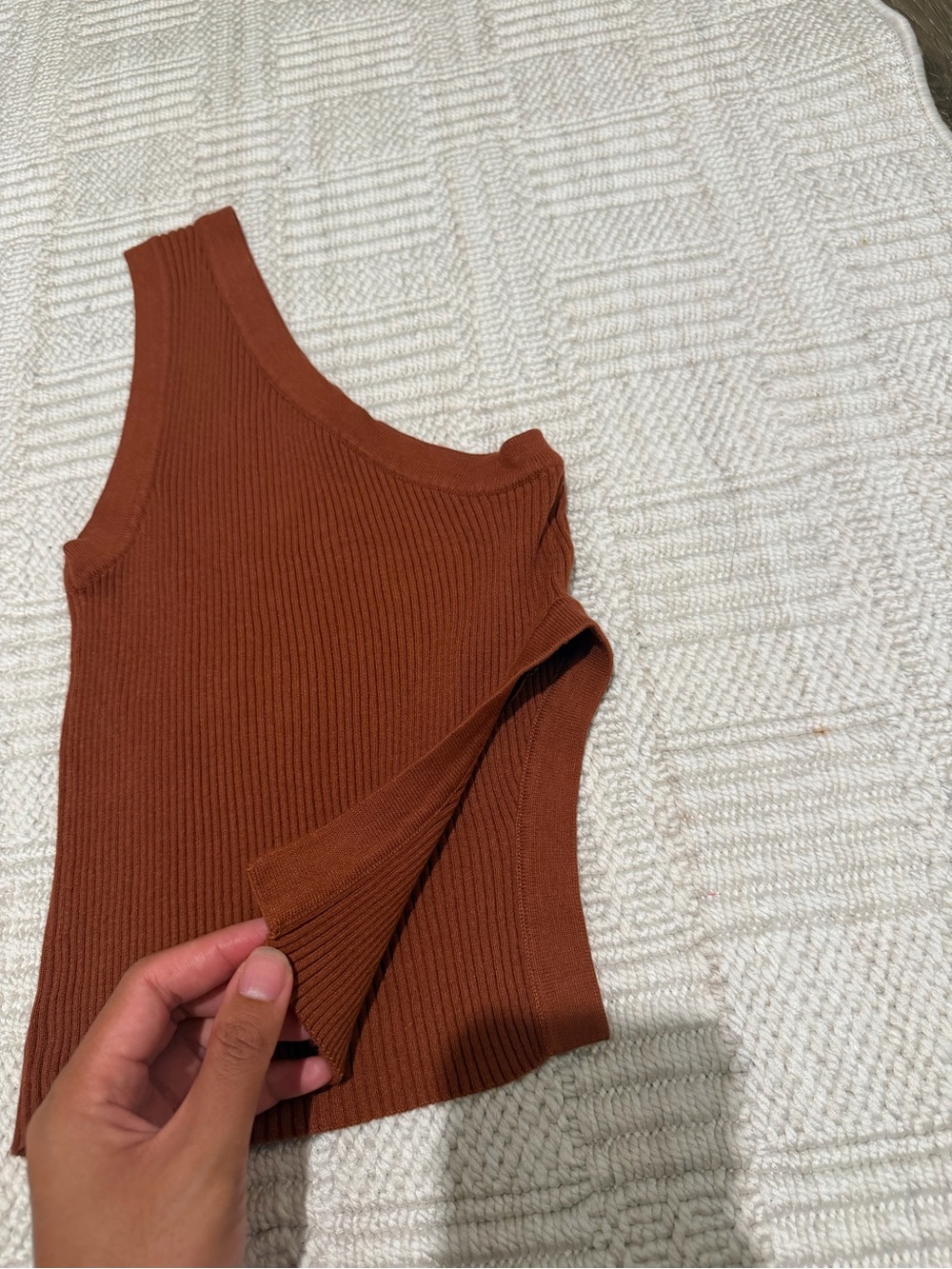 Zara One-Shoulder Ribbed Tank Top - Rust Orange - Picture 2 of 3